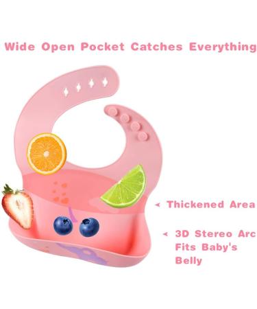Vicloon Silicone Baby Bib 2PCS Baby Weaning Bibs Waterproof Baby Feeding Bibs Adjustable with Wide Food Catcher Pocket Unisex Toddler Bibs (Pink-Grey) - Buy Online on SooperMarket.com