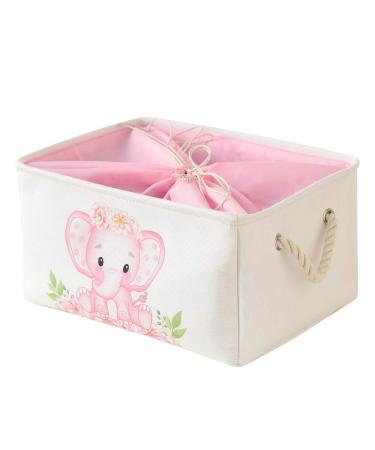 INough Toy Storage Basket Pink Basket, Baby Shower Basket for Girls, Large Gift Box for Baby, Collapsible Storage Bins Elephant Decoration for Kidsroom Nursery Room Play Room (Large, Pink Elephant) Pink Elephant Large