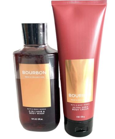 Bath and Body Works Men's Collection Ultra Shea Body Cream & 2 in 1 Hair and Body Wash BOURBON.