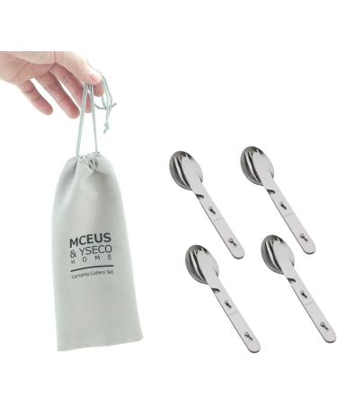 Camping Utensils Set for 4 - Stainless Steel 4-in-1 Cutlery with Bottle Opener & Carrying Bag | Portable Hiking Gear for Picnic, Travel, Backpacking - Buy Online on SooperMarket.com