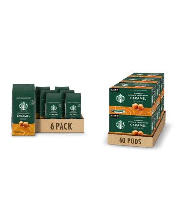 STARBUCKS Caramel Flavoured Ground Coffee 311g Bag & Caramel K-Cups Single Serve Keurig Compatible Caramel Flavoured Coffee Pods for Keurig Brewers - 60 Capsules