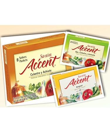 Sasn Accent Flavor Enhancer - Variety Pack (Regular - Culantro & Achiote - AJO, Cebolla & Achiote) 3.52 oz (Count of 3)
