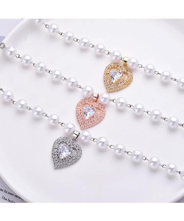 Rayminsino Pet Necklace Elegant Cardiac & Cat Pearls with Shiny Gemstones | Pearl-Strass Collar for Small Cats & Dogs | Rose Gold Wedding Jewelry - Buy Online on SooperMarket.com