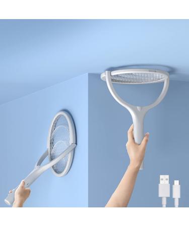 BUGZILLA Electric Fly Swatter Racket Rotating Head Type-C Rechargeable Electric Bug Zapper Racket Mosquito Zapper Fruit Fly Zapper Racket Gnat Wasp Killer Indoor 1 Pack White