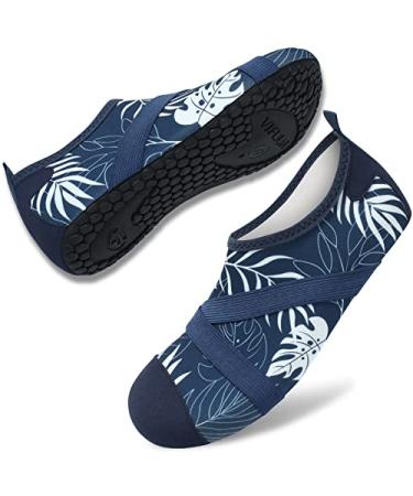 VIFUUR Womens Mens Water Shoes Barefoot Quick Dry Aqua Socks for Beach Swim Yoga Outdoor Sports 7.5-8.5 Women/6-7 Men Blue Leaf