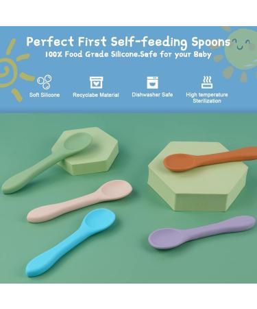 Vicloon Baby Spoons 7 Pcs - Silicone Self-Feeding Weaning Spoons for Kids & Infants - Training Spoon Set for Toddlers - Light Color - Buy Online on SooperMarket.com