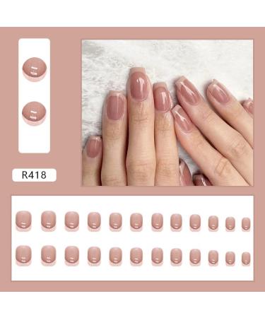 French Square Press on Fake Nails - 24Pcs Pink Gradient Full Cover Short Acrylic False Nails for Women and Girls - Buy Online on SooperMarket.com