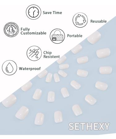 Sethexy Short Square White False Nails - Glossy Pure Color Collection | 24Pcs Full Cover Press on Acrylic Stick on Nails for Women and Girls - Buy Online on SooperMarket.com