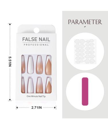 Handcess White Gradient Coffin French False Nails | Shiny Long Press-On Ballerina Acrylic Nails - 24PCS for Women & Girls - Buy Online on SooperMarket.com