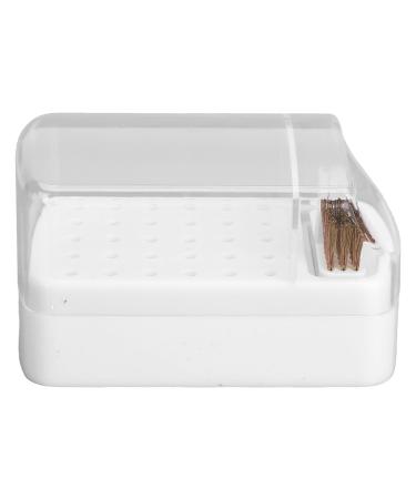 HUSHUI Nail Polish Head Storage Box 30 Holes Nail Drill Bit Holder Stand with Cleaning Brush Dust Proof Storage Container for Home Salon (White)