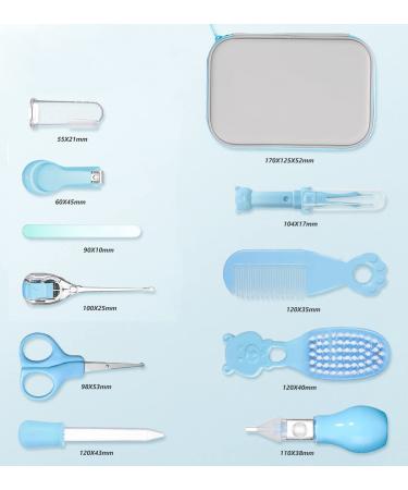 Portable Baby Grooming Kit: 11-in-1 Baby Safety Care Set for Newborns - Hair Brush, Nail Clipper, Nasal Aspirator - Blue - Buy Online on SooperMarket.com