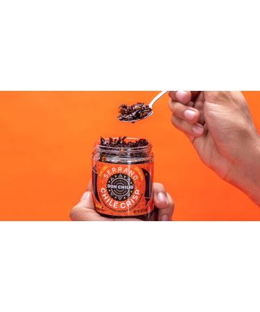 Don Chilio Chile Crisp: Crunchy Sliced Serrano Peppers in Hot Seasoned Oil - Medium Heat (5oz Jar) - Buy Online on SooperMarket.com