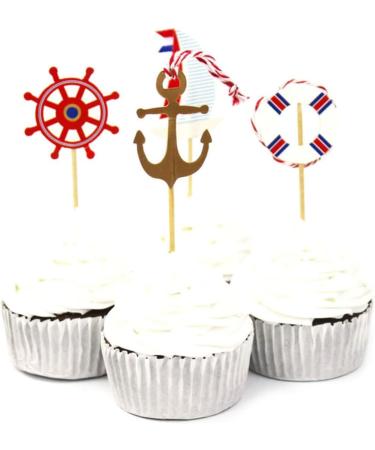 SWOOMEY 24pcs Nautical Cupcake Toppers Top Hat Nautical Theme Party Picks Nautical Cupcake Picks Nautical Cake Topper Birthday Nautical Topper With Line Ocean - Buy Online on SooperMarket.com