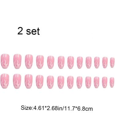 2set Detachable Long Coffin False Nails with Designs Press on Nails Wearable Fake Nail Decor Full Cover Art Tips - Buy Online on SooperMarket.com