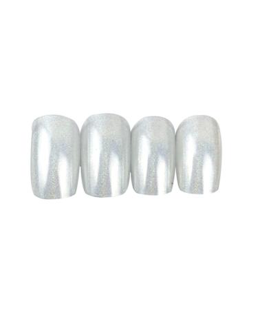 Belicey Glossy Press on Nails - White Square Medium Fake Nails for Women & Teens (Laser Silver) | Full Cover Ballerina Arts Nails - Buy Online on SooperMarket.com
