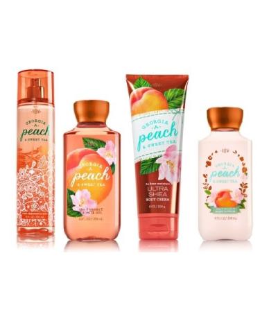 Bath & Body Works GEORGIA PEACH & SWEET TEA Deluxe Set - Body Lotion - Body Cream - Fragrance Mist & Shower Gel Full Size