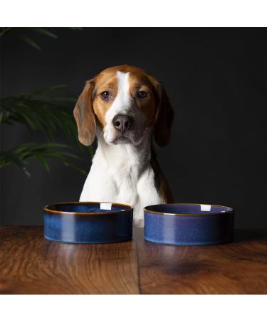 Scruffs Ceramic Heavy Duty Reactive Glaze Pet Bowls - 2pc Set - 15cm Midnight Blue 15cm