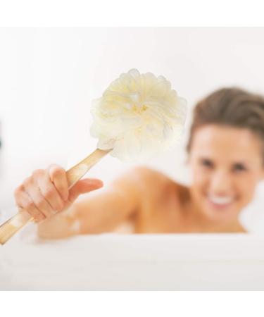 4 Pack Large Bath Puff Loofah Sponge with Long Handle Shower Brush | Spa Body Back Brush for Women and Men | Multi-Colored - Buy Online on SooperMarket.com