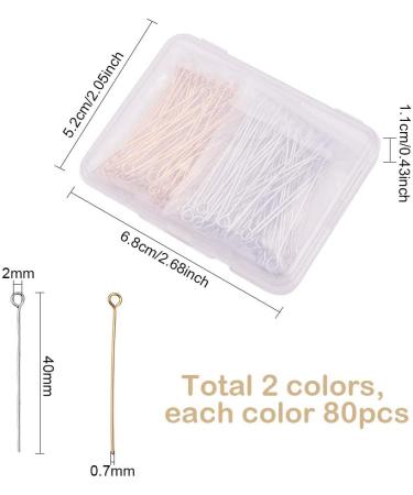 PandaHall 160pcs 40mm 304 Stainless Steel Head Pins 21 Gauge Open Eye Pins for Jewelry Making - Golden/Silver - Buy Online on SooperMarket.com