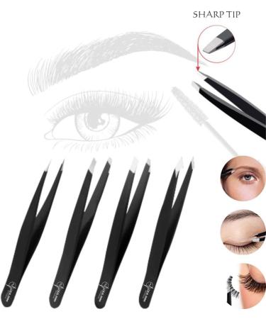 S.A.Q. JILLANI Eyebrow Precision Tweezers Set - Professional Stainless Steel - For Men and Women - Facial & Ingrown Hair Removal - 4 Pieces with Case (Black) - Buy Online on SooperMarket.com