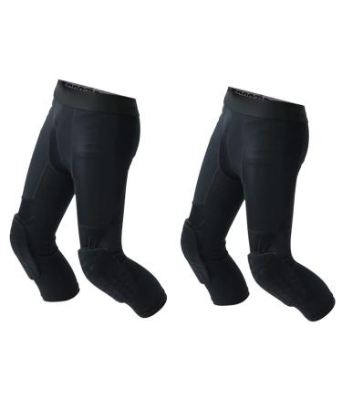 Blaward Kids Boys Basketball Compression Pants with Knee Pads 1 or 2 Pack 3/4 Athletic Tights Sports Workout Leggings 2 Pack Black Small