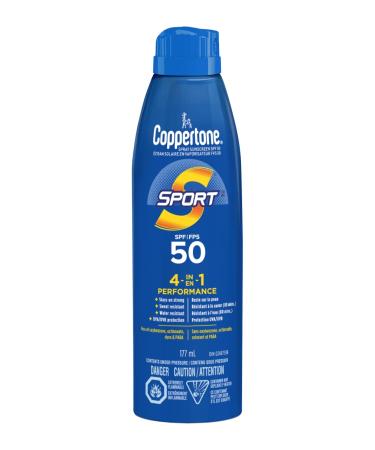 Coppertone Sport Sunscreen Spray SPF 50 (177 mL) Lightweight Body and Face Sunscreen Water Resistant Sun Protection