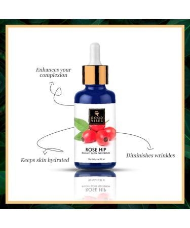 Good Vibes Rosehip Face Serum - Hydrating Natural Formula for All Skin Types | Paraben & Sulfate Free - 30 ml - Buy Online on SooperMarket.com
