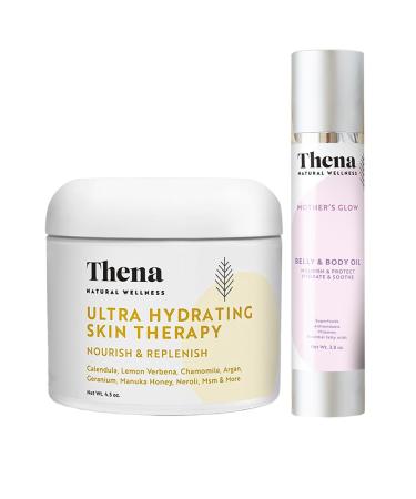 Thena Ultra Hydrating Skin Cream 4.5oz and Mother's Glow Organic Belly Oil Bundle