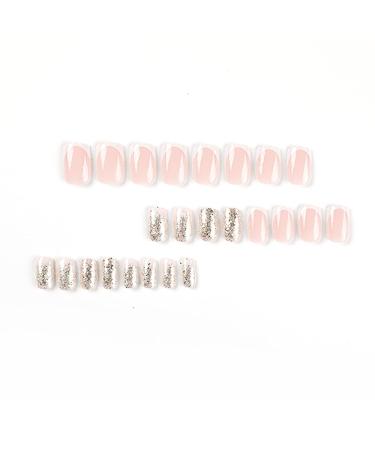 Glitter Acrylic French Tip Press On Nails - Square False Nails with Cute Designs - Medium White Full Cover Stick On Nails for Women - Manicure Decoration - Style 6 - Buy Online on SooperMarket.com