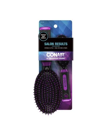 Conair Nylon Bristle Oval Cushion Hair Brush 2-Piece Set with Rubber-Grip Handles - Travel & Full-Sized Brushes - Buy Online on SooperMarket.com