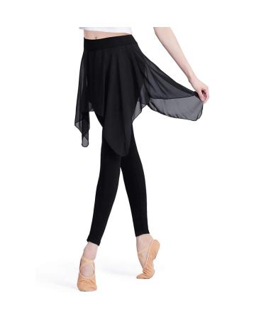 Skirted Leggings for Women, Yoga Pants Stretchy Ballet Dance Leggings Chiffon Skirted Tights for Ballet Latin Salsa Tango Medium