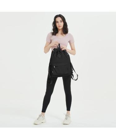 WANDF Drawstring Backpack Sports Gym Bag with Shoes Compartment - Water-Resistant Cinch String Backpack for Men and Women (Large Black) - Buy Online on SooperMarket.com