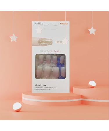 French Nude Medium Length Coffin Press on Nails - Glossy Square False Nails for Women - Reusable Acrylic Nails - 24pcs - Buy Online on SooperMarket.com