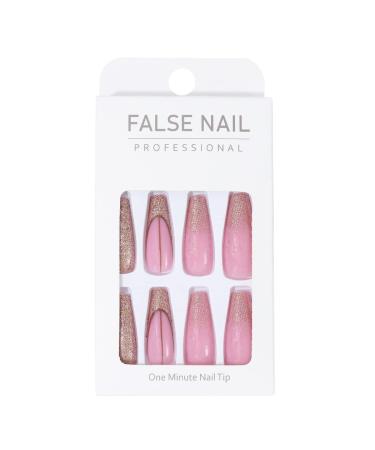 Brishow Long Gold Glitter Press-On Nails - 24 Ballerina Acrylic Pink False Nails for Women & Girls | Premium Quality Artificial Nails - Buy Online on SooperMarket.com