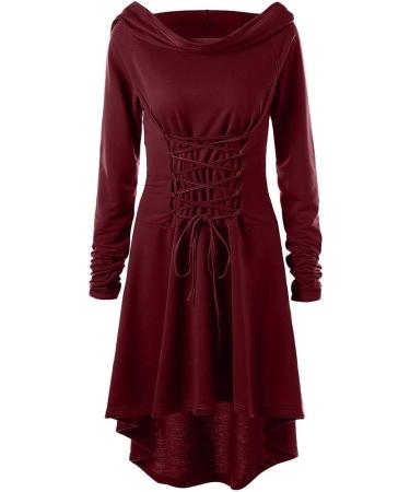 Renaissance Women's Lace-Up Hooded Robe Dress - Vintage High-Low Cloak [Color 05, Size Small] - Buy Online on SooperMarket.com