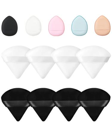 8 facial soft triangle puffs, 5 makeup mini puffs, wet and dry makeup tools, used for powder, mineral powder, body powder, foundation make-up, washable powder puffs 4 black+4 white, 5 mixed colors