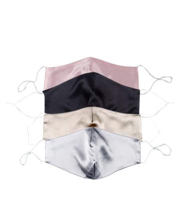4 Packs Women Girls Silk Face_Mask_Protect_Cover Solid Adults Filters Washable Reusable Cotton Fabric Adjustable Earloops Outdoors Sports Anti-dust Household Cleaning