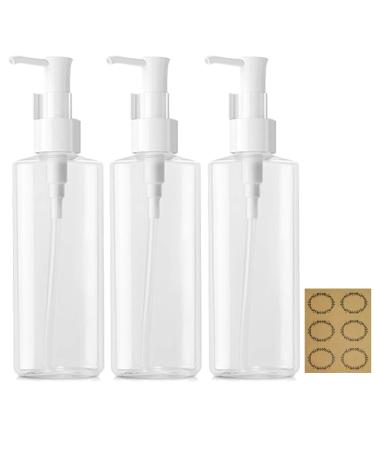 Apstaqeoo 3Pcs 200ML Empty Lotion Dispenser Refillable Clear Plastic Oval Travel Bottles Makeup Cosmetic Flat Container Dispenser with Pump Head for Gel Cream Shampoo Massage Cleansing Oil 3pcs X 200ml