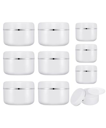 10 pcs Cosmetic Sample Jars Containers Including 6 pcs 100ml Plastic Refillable Travel Pot 4 pcs 50g Sample Pots with Silver Dome Lids for Toiletries Creams Make up Sample Glitter Nail Art Storage Sliver