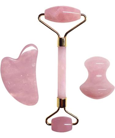 Home Decoration Gua Sha Scraper Board - Rose Quartz Face Massager & Jade Roller Set | Natural Stone Facial Tool for Glowing Skin - Buy Online on SooperMarket.com