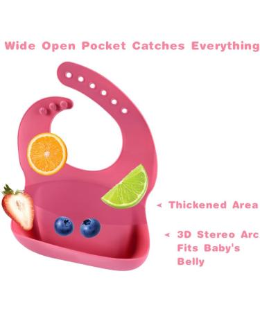 Vicloon 2PCS Silicone Baby Bib Set | Waterproof Baby Feeding Bibs with Fork Spoon | Adjustable & Easy to Clean | Unisex Toddler Bibs (Pink-Yellow) - Buy Online on SooperMarket.com