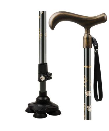Walking Stick with Wooden Handle Lightweight Adjustable Walking Cane for Balance Mobility Aid 3k Carbon 360 Degree Pivoting HEA