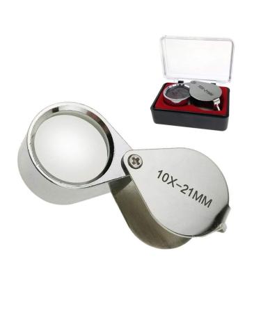 Aiernuo Loupes 10x Glass Jeweler Loupe Loop Eye Magnifier Magnifying Magnifier Metal Body Silver (10x21mm)