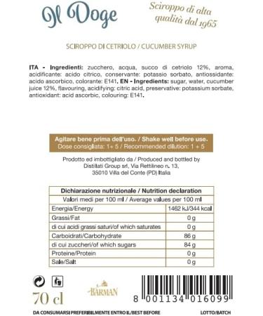 BARMAN IL DOGE Cucumber Syrup 70cl - Buy Online on SooperMarket.com