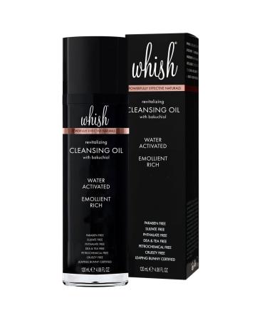 Whish Revitalizing Cleansing Oil with Bakuchiol - Detergent & Soap Free Face Wash - Water-Activated Rich Oil Cleanser to Gently Remove Stubborn Makeup - With Natural Retinol Alternative - 4 fl oz