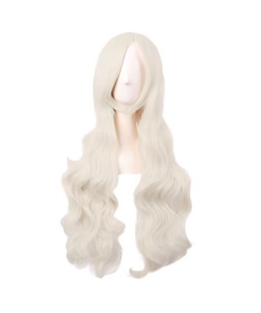 MapofBeauty 32 inch/80 cm Fashion Long Curly Hair Anime Costume Side Bangs Cosplay Wig (Platinum Gold) Platinum Blonde