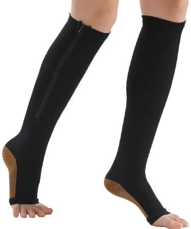 Zipper Compression Socks (2-Pack) Open Toe Knee High Support Hose for Men Women - Black X-Large - Buy Online on SooperMarket.com