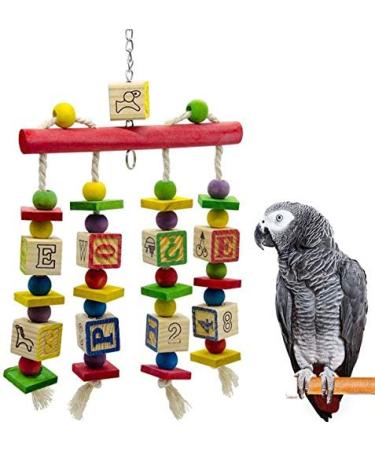 Acidea Wooden Knots Block Parrot Toys with Bells for African Grey Multicolored Natural Wooden Bird Toy Budgie Toy for Medium and Large Parrots Cockatoo African Grey Macaws