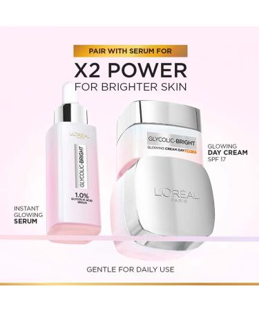 L'Oreal Paris Glycolic Bright Day Cream with SPF 17 50ml |Skin Brightening Cream with Glycolic Acid that Visbily Minimizes Spots & Reveals Even Toned Skin - Buy Online on SooperMarket.com