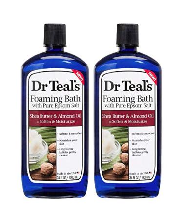 Dr Teal's Epsom Salt Moisturizing Shea Butter and Almond Oil Foaming Bath - Protect and Nourish Skin - Pack of 2, 34 Oz ea - Relieve Stress and Sore Muscles, Long Lasting Bubbles